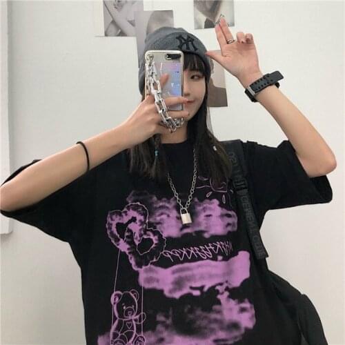 Summer Goth Female Tee Aesthetic Loose Women T-shirt Punk Dark Grunge Streetwear Ladies Gothic Top Tshirts Harajuku Clothes y2k