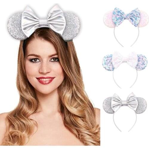 Classical Mouse Ears Headband For Women Girls Festival Party Princess Hairband Kids Sequin Bow Female Cute New Hair Accessories