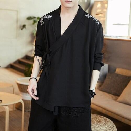 Oriental Shirts For Men Hanfu Chinese Style Men Shirt Cotton Linen Streetwear Men Shirts Casual Kung Fu Clothes Tang Suit 30392