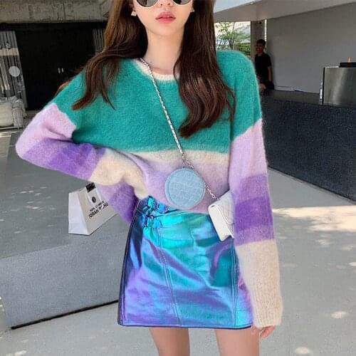 Female Thick Warm Loose Tops Ladies Long Sleeve Knitted Pullover Women 2021 Autumn Winter Fashion Striped Sweater Tops