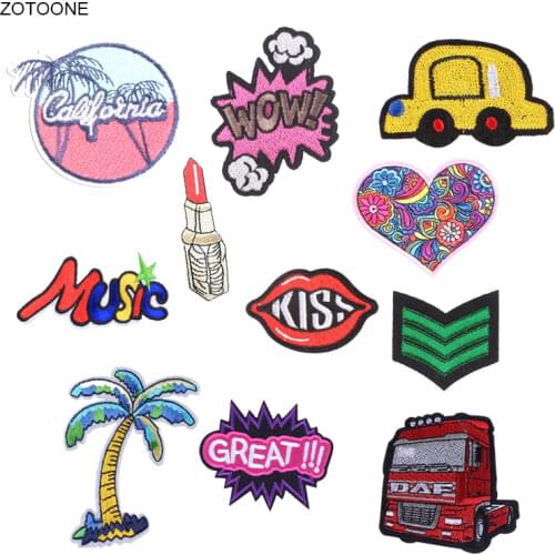 ZOTOONE Iron on Patch Heart Car Lipstick Letter Patches for Clothing Sew on Heat Transfer DIY Embroidered Application Fabric G