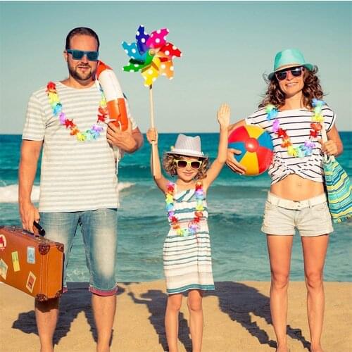 10Pcs Hawaiian Party Artificial Flowers leis Garland Necklace Hawaii Beach Flowers Luau Summer Tropical Wedding Party Decor New