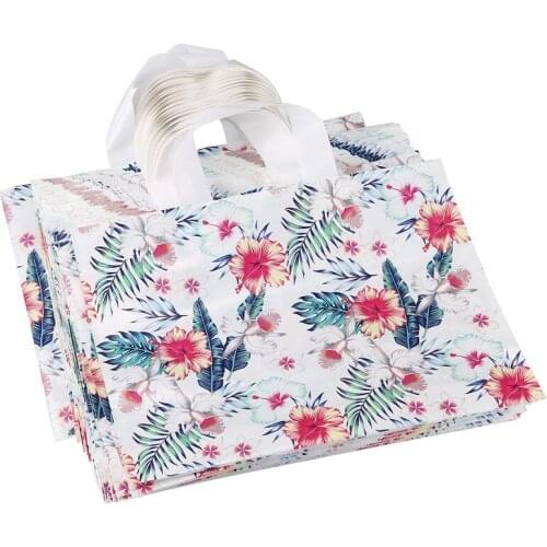 50Pcs Shopping Portable Hand Plastic Bag Tropical Leaf Flower Plastic Bag for Gifts Cloth Packing Party Birthday Supplies
