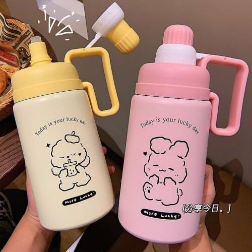 880ml Kawaii Coffee Mug Travel Cup Vacuum Bottle Heat Cool Keep Insulation Vacuum Flask Straight Cup Creative Daily Portable Cup