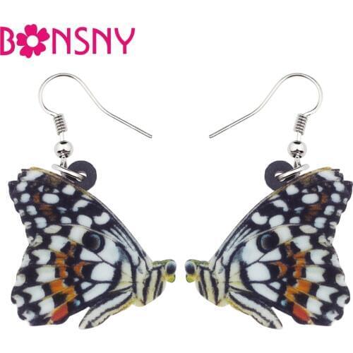 Bonsny Acrylic Papilio Demoleus Butterfly Insect Earrings Big Dangle Drop Fashion Jewelry For Women Girls Ladies Teens Summer