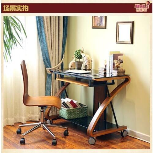 American mobile toughened glass computer desk. Solid wood desk