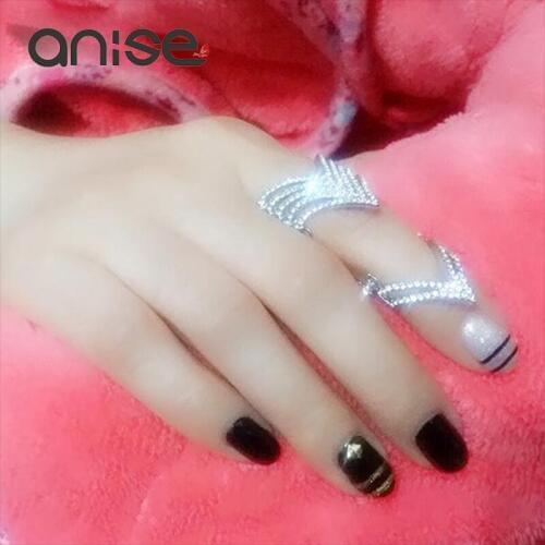 Anise Full Rhinestone V Type Siamese Rings Fashion Simple Metal Crystal Geometry Index Finger Rings Knuckle Joint Ring