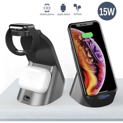 3In1 15W QI Wireless Charger For iPhone 12/11/XS/X/Airpods Pro/Iwatch 5/4/3 Wireless Fast Charge Stand For Samsung S10/Bud/Watch