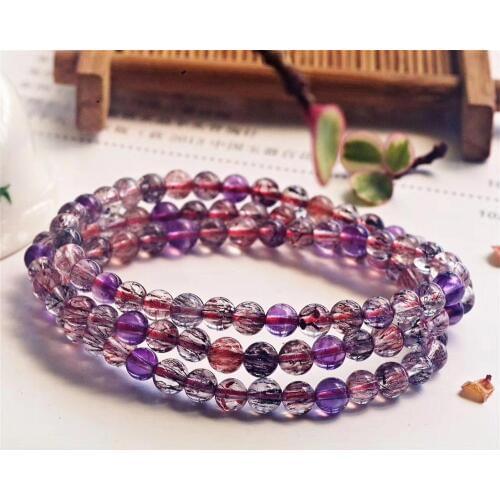 5.2mm Natural Super 7 Melody Stone Rutilated Quartz Bracelet Women Men Crystal Round Beads Jewelry 3 Laps Necklace AAAAA