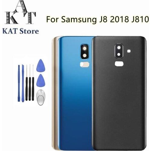 For SAMSUNG Galaxy J8 2018 SM-J810 Battery Back Glass Cover Rear Door Housing Case with camera lens frame+adhesive + Tools