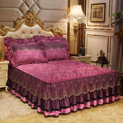 European Luxury Bed Spreads 3 Pcs King Size Bed Cover Bed Sheet Sets Bedspreads King/Queen Size Bed Cover Velvet Bed Skirt