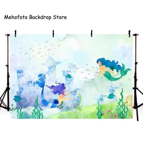 Mehofoto Mermaid Photography Backdrops Underwater Photo Shoot Background for Kids Photographic Studio Cartoon Theme Party MW-332