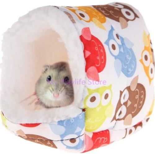 Hamster Nest Warm Winter House Sleep Bed Soft Blend Cotton Cute Owl Plush Floral Pad Cage Ornament Small Pets Products C42