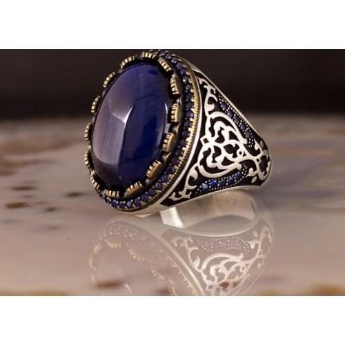 925 Sterling Silver Ring for Men Agate Stone Jewelry Fashion Vintage Gift Onyx Aqeq Mens Rings All Size