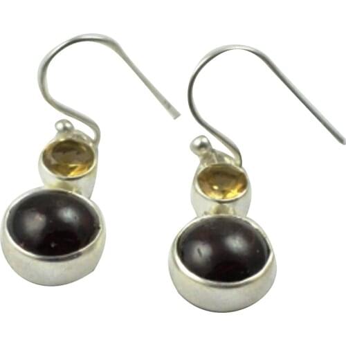 LoveGem Genuine Pink Rubellite & Citrine EARRINGS 925 Sterling Silver, 31.7mm, AE2266