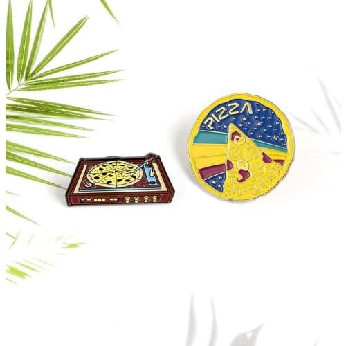 Cartoon Pizza Rainbow Enamel Pins Custom DJ Disc Player Brooches Backpack Clothes Badge Fashion Food Jewelry Gift Friends kids