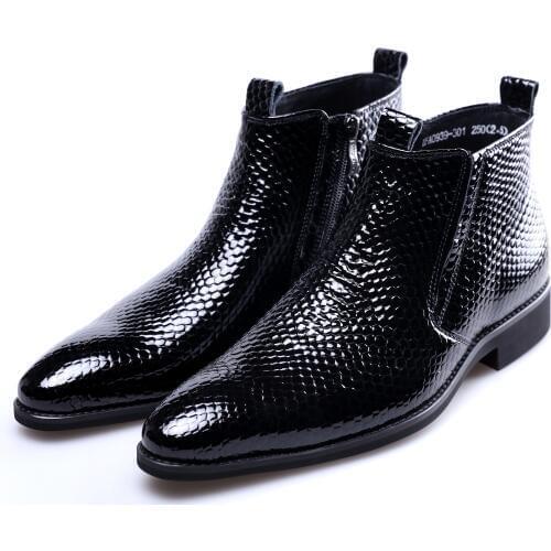 Fashion Serpentine Black Ankle Boots Mens Winter Shoes Genuine Leather Boots Male Motorcycle Shoes