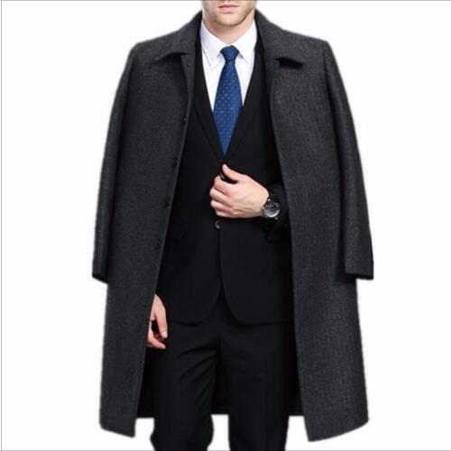 M-4xl Autumn And Winter Men Middle-aged Cashmere Wool Long Coats Male Thicken Coat Long Windbreaker Casual Overcoat Clothing