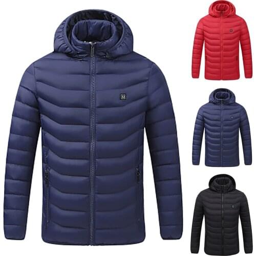 Unisex Winter USB Powered Heating Jacket Thermostat Solid Color Hooded Coat Long Sleeve cold weather work fishing climbing wear