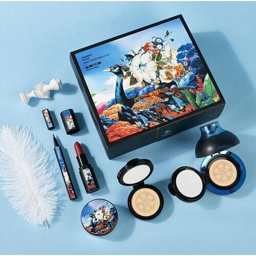 4pcs Makeup Set With BB Cream And Air Cushion Replacement, Eyeliner Pen , Lipstick, Loose Powder Cosmetics Kit For Girls Gift