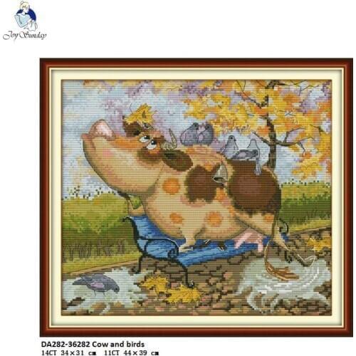 Cow and Birds Patterns Aida Cross Stitch kits DMC Needlework Embroidery Cross-Stitch DIY Handwork Crafts Fabric 14CT and 11CT