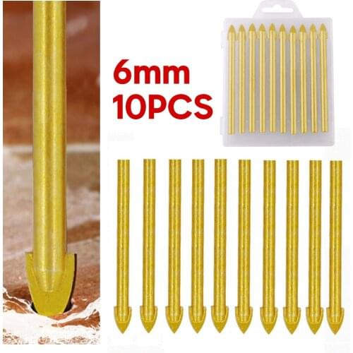 10PCS/SET 6mm Ceramic Tile Glass Drill Bit High Quality Tungsten Carbide Spear Head Drilling Bit Hand Tool Kits