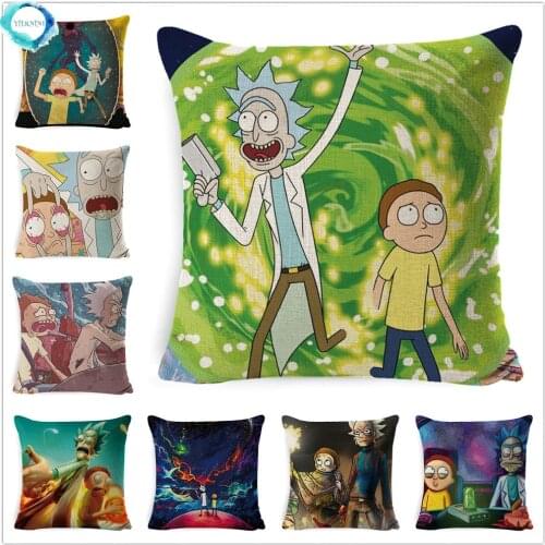 Cartoon Rick Anime Morty Cushion Cover Funny Linen Pillow Cover Living Room Sofa Car Throw Pillows Home Decoration Pillowcase
