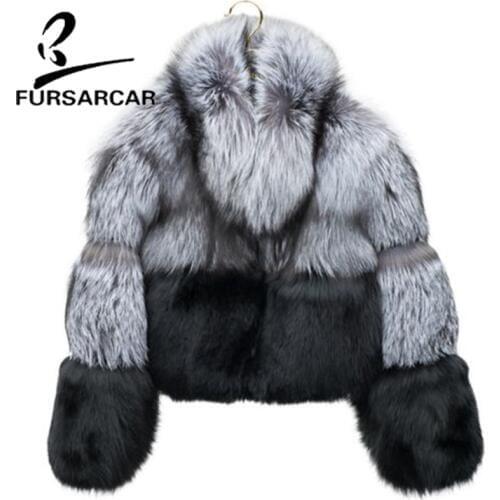 FURSARCAR New Style Natural Real Fur Coat For Women Luxury Warm Fox Fur Coat With Fur Collar Winter Short Style Fox Fur Jacket