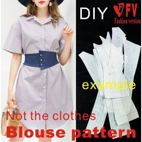 New style womens short-sleeved striped girdle shirt pattern clothing cutting drawings 1:1 pattern physical BCY-129