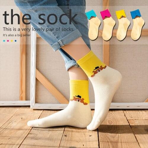 New Cartoon Womens Breathable Cotton Socks Cute Kawaii Bear Lovely Animal Pattern Girl Sock Combed of Pure Cotton Female Socks