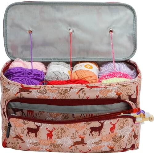 Printing Wool Crochet Hook Storage Tote Bag Oxford Cloth Knitting Yarn Holder Organizer Case for Sewing Tool Organizer