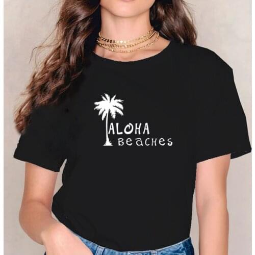 Aloha Beach Print Shirt Hawaii Tropical Funny Tshirt Woman Harajuku Fashion Tops Vacation Graphic Tees Vintage Kawaii Clothes