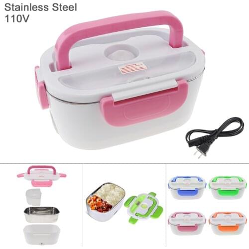 110V 1.5L Split-type Stainless Steel + ABS Portable Food Warmer Heating Keeping Electric Lunch Box with Spoon / US Charging Line