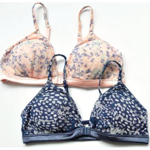Clearance Wireless triangle cup leopard print front button underwear comfortable wireless sleeping bra