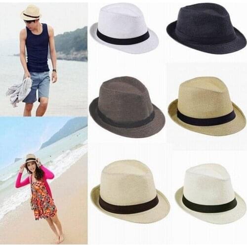 JAYCOSIN Hat Unisex Casual New Trilby Gangster Panama Hat Lady Men Summer Beach Sun Straw Band Sunhat Straw Cap Sun Hat #45