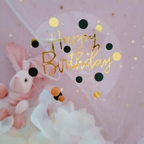 New Happy Birthday Acrylic Cake Topper Gold Silver Dots Cake Topper For Kids Girls Birthday Party Cake Decorations Baby Shower