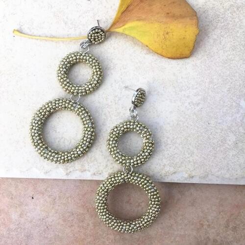 Dongmu Jewelry New Golden Long Earrings Baroque Style Rice Beads Round Earrings Ladies Fashion Accessories Birthday Gifts