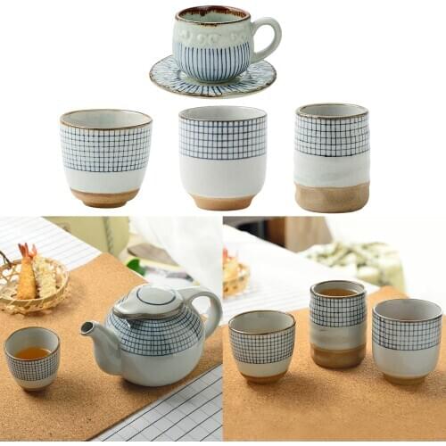 Japanese Pottery Tea Cup Mug Ceramic Teacup Yunomi Teacup Style D with Plate