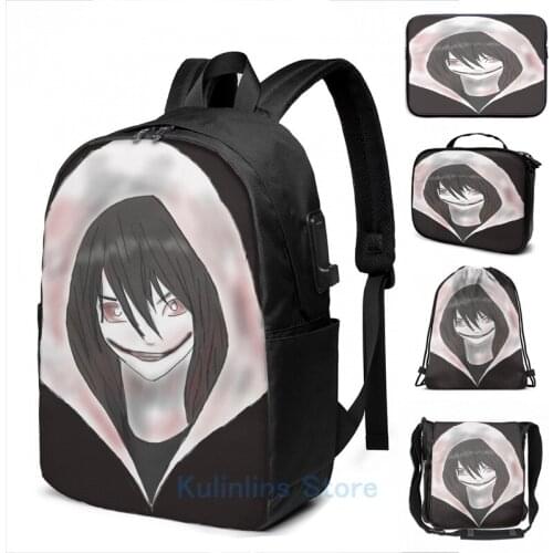 Funny Graphic print jeff the killer USB Charge Backpack men School bags Women bag Travel laptop bag