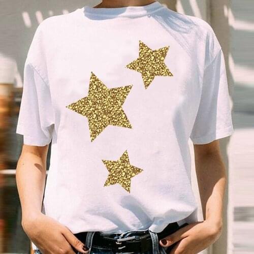 Women Graphic Star Geometric 90s Short Sleeve Casual Cute Style Fashion Lady Print Female Clothes Tops Tees Tshirt T-Shirt