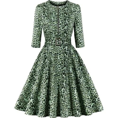 Women Spring Autumn Dress Leopard Print With Belt Cotton Dress Fashion O-Neck Animal Pattern Female Dresses SP1208