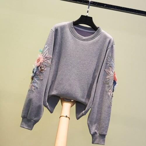 Women Sweatshirt Flowers Patchwork Hoodie Clothes 2021 Spring New Long-Sleeved O-Neck Female Tops Loose Fashion Pullover Bluzy