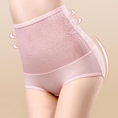 Women High Waist Rose Jacquard Tummy Control Lift Hip Cotton Underwear Panties