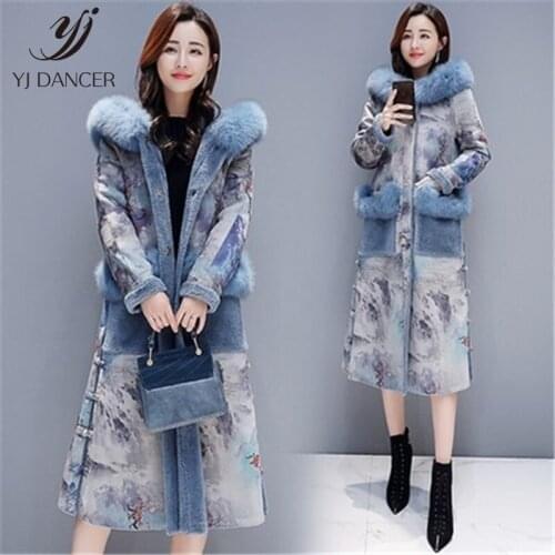 Fur One Fur Coat Female 2019 Winter Fashion New Slim Loose Fur Collar Hooded Printed Long-Sleeved Warm Fur Coat Tide HHH0037