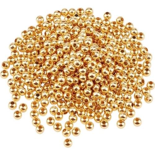 4mm 18K Golden Round Spacer Smooth Beads 304 Stainless Steel Hole Spacer for DIY Bracelet Necklace Jewelry Making Hole 1.6mm