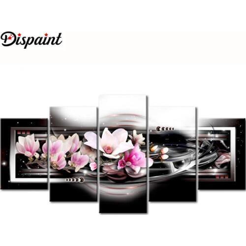 Dispaint 5pcs Full Square/Round Drill 5D DIY Diamond Painting "Orchid peony lily" Multi-picture Combination Embroidery 5D Gift