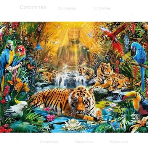 5D Diy Diamond Painting Tiger and Buddha Full Square Round Diamond Embroidery Cross Stitch Rhinestone Mosaic Kit Home Decoration