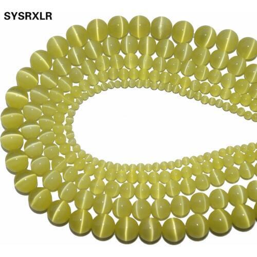 Wholesale Natural Stone Yellow Opal Natural Cat Eye Beads Round Loose Beads For Jewelry Making DIY Bracelet 4/6/8/10/12 MM