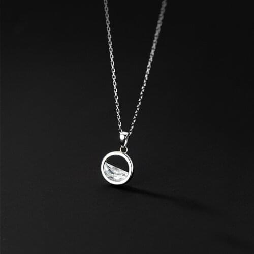 925 Sterling Silver Shiny Crystal Round Pendant Necklace Length 46.5CM Simple OL Style For Fashion Women Jewelry