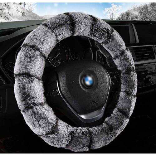 Car steering wheel cover Winter Imitation Fur Plush Warm Black Auto Interior Accessories 38cm Automobiles Steering-wheel Covers